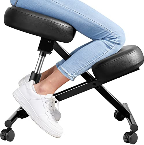 Kneeling Chair Ergonomic for Office, Height Adjustable Stool with Thick Foam Cushions for Home and Office, New Upgraded Pneumatic Pump