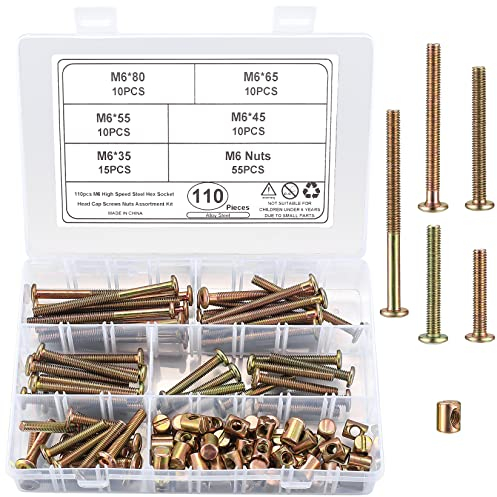 110 piezas de tornillos y tuercas cilíndricas M6 para muebles, juego de tornillos de conexión para muebles, tornillo de conexión de acero al carbono con tuercas de casquillo
