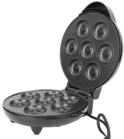 Asixxsix Donut Maker, 1000W Antiadherente Superficie Mini Donut Maker Máquina de Doble Cara de calefacción eléctrica Doughnut Maker, Hace 7 Donuts, para niños Desayuno Aperitivos postres (Negro)