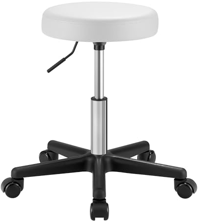 SONGMICS Barhocker auf Rollen, Barstuhl, höhenverstellbarer, Drehhocker, PU-Bezug, Arbeitshocker für Kosmetikstudios, Friseursalons, Büros, Praxen, wolkenweiß LJB061W01
