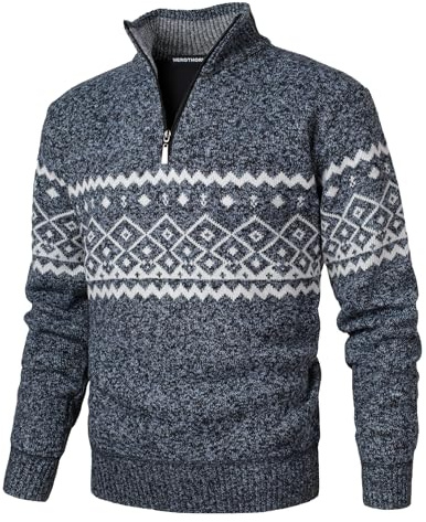 Herothorn Herren Fleecepullover mit Stehkragen und Reißverschlussr Microfleece Sweatshirt 1/4 Zip Langarm Leichter Turtleneck Strickpullover Grobstrick Verdickt Rollkragen