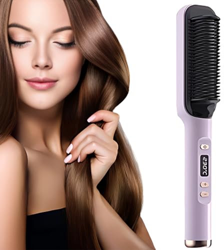 Hair Straightener Brush, Electric Ionic Straightening Brush, Hair Straightener Comb with 30s Fast Heating & 15 Temp Settings, Anti-Scald Auto-Off Hair Straighteners for Women