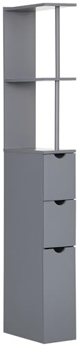 HOMCOM Tall Bathroom Cabinet, Freestanding Slim Bathroom Storage Cabinet with 2-Tier Open Shelf and 2 Drawers for Small Space, Narrow Cupboard Storage Unit, Grey