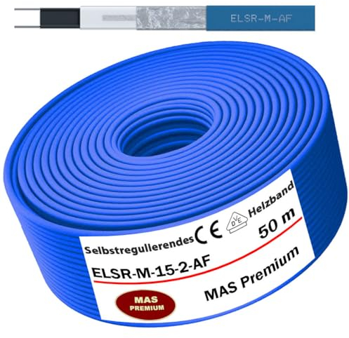 Heizkabel Rohrbegleitheizung Selbstregulierendes Heizband ELTHERM ELSR-M-15-2-AF 5–100m Wärmekabel Wasserleitung Dachrinnenheizung Frostschutzkabel bis 65°C 230V (50m)
