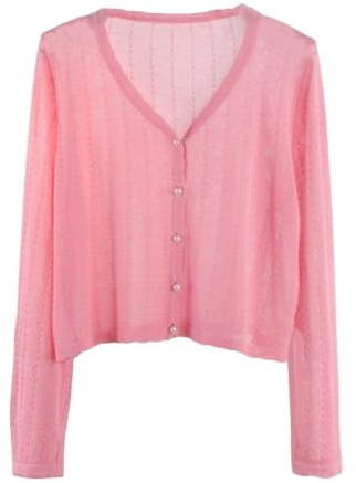 CuLtP Mujer Manga Larga Sheer Soft Bolero Shrug Top, Cárdigan Bolero Recortado Chaqueta Frontal Abierta Cárdigan Cubre, Cuello En V Bolero Shrug Botones De Punto Jersey, Sandía Rojo
