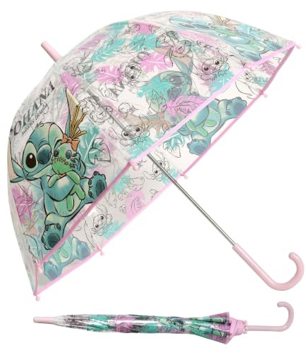 Parapluie Disney Stitch pour Enfants, Design Coloré Bleu et Rose, Poignée Rose