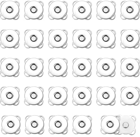 30 Sets Magnetische Druckknöpfe, 14mm Pflaume Magnetknöpfe Magnetische Verschlüsse Knöpfe für Geldbörsen Taschen Kleidung Handtaschen Leder DIY-Handwerk (Silber)