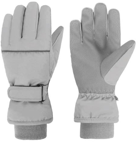 TRIWONDER Kinder Skihandschuhe, warm, Winddicht, für Skifahren und Snowboarden, für Jungen und Mädchen (Grau, S (4-6 Jahre alt))