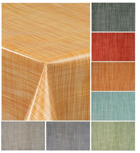 laro Wachstuch-Tischdecke Wachstischdecke Gartentischdecke Leinenoptik, Muster:Leinenoptik Mango Gelb, Größe:100x140