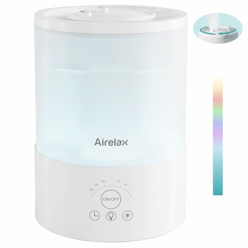 Airelax Humidifier for Bedroom 2.5L Air Humidifiers for Home Cool Mist Humidifier for Bedroom Baby with 360° Dual Nozzles, Top Fill, Quiet Sleep Mode, Auto Shut Off, Oil Diffuser & Night Light