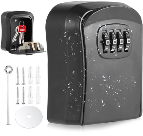 AOAOJIAO Wandbefestigte Schlüsseltresor mit Zahlencode, wasserdichte Schlüsselbox, Sicherheits Schlüsselsafe Aussen, Schlüsselkasten mit Code für Zuhause, Garage, Schule (ABS M)