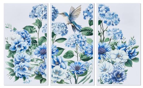 OLYCRAFT 3 pz/Set Trasferibili Floreali Fiori Blu Trasferibili per Mobili e Artigianato 15x30cm Ortensia Colibrì Decalcomanie Crisantemi Adesivi Decalcomanie per Mobili in Legno Decorazione