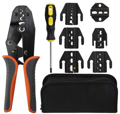 Set di pinza crimpatrice a cricchetto,con 6 inserti intercambiabili,Pinza elettricista da 0,5 a 10 mm²,con tenere tutto,per manicotti terminali, connettori elettrici