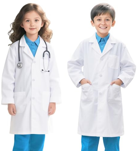 Fahako Blous Chimie enfant Blouse Blanche Coton Laboratoire Garçon Fille Manche Longue Medicale Physique College Ecole Lycee Peinture Deguisement