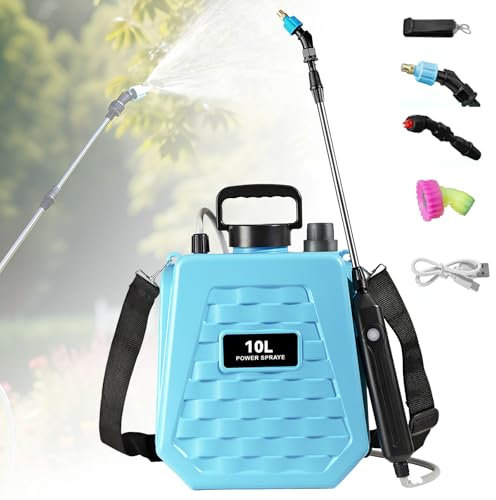 Electric Garden Sprayer 7L/10L,Battery Powered Pressure Sprayer,USB Rechargeable Handle, Retractable Wand and Adjustable Shoulder Strap,Weed Spray For Lawn&Garden (10L-Blue)