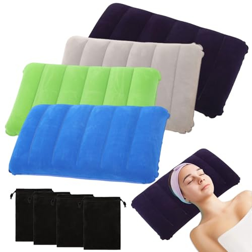 dogmoon Inflatable Pillow, 4PCS Inflatable Pillows for Camping, Portable Ultra Light Air Camping Pillows with 4PCS Pouch, Blow up Pillow for Travel Camping Outdoors Fishing Beach(4 Colors, 47x30cm)