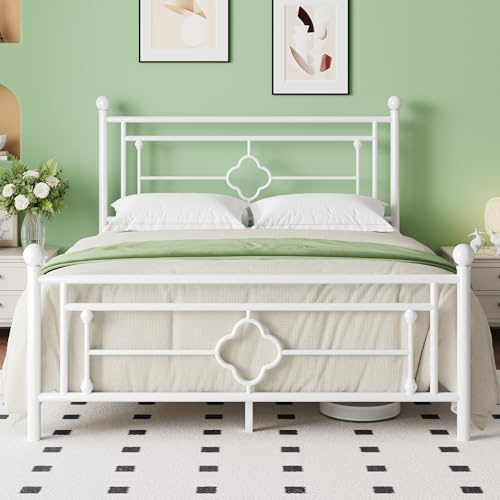 MUTICOR Cadre de lit métal 140x200 cm avec tête et Pied de lit, Blanc