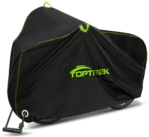 toptrek Funda para bicicleta 210D de tela Oxford, para exteriores, de alta calidad, con ojales, protección solar, resistencia al desgarro con bolsa (negro, 200 x 110 x 70 cm para 1 bicicleta)