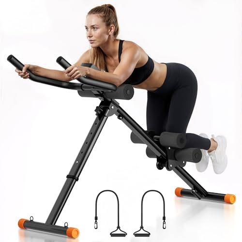 UrbanLuxe Ab Trainer Machine, Adjustable Abdominal Trainers with Display, Foldable Abdominal Workout Equipment with Knee Protection for Home Gym Core Strength Trainer-Black