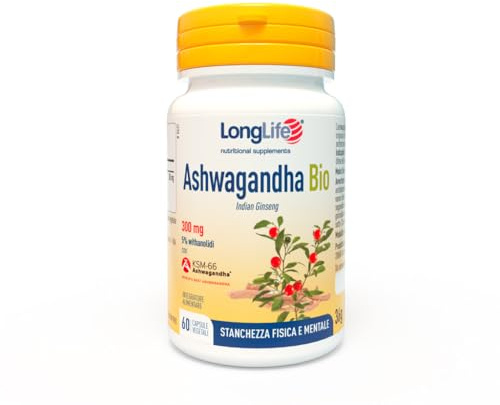 LongLife® Ashwagandha Bio | KSM-66 Ashwagandha® titolata 5% withanolidi | Tonico adattogeno | Rilassamento e benessere mentale | Fino a 2 mesi di trattamento | Vegano e senza glutine