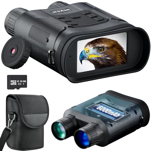 Prismáticos de visión nocturna de larga duración para oscuridad total de hasta 1300 pies, zoom 6X y apertura F1.4 con cámara de visión nocturna, gafas de visión nocturna recargables para camping