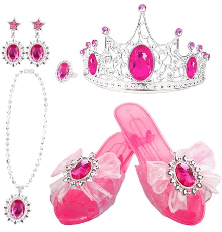 Chaussures de Disfraz Princesa para Niña | de Disfraz Antideslizante con Collar,Bijoux de disfraz - para Fiesta de Cumpleaños, Anillo de Oreja Vacances