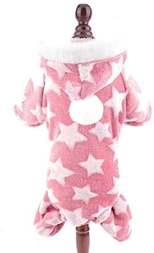 SMALLLEE_LUCKY_STORE Super Soft Pet Fleece Hoodie Pajamas Pjs for Small Dogs Cats Stars Pullover Jumper Warm Winter Jumpsuit Coat Puppy Clothes Chihuahua Yorkie,Pink S
