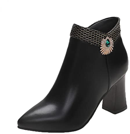 Stivali Donna Stiletto Tacco Alto Stivaletti Corti Casual con Fibbia a Punta (37,Nero)