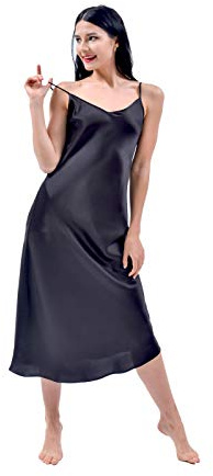THXSILK Camicia da notte in seta, 19 momme, in seta di gelso naturale, da donna, lunga biancheria da notte, Nero , S