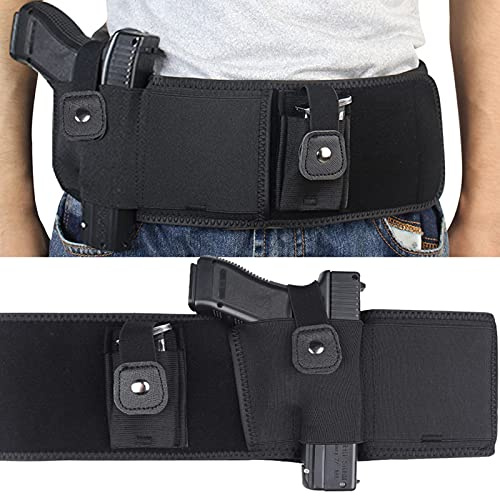 Goldmiky Universal Funda de Pistola de Banda de Vientre, Pretina Elástica Ajustable Neopreno para Arma de Fuego, Correa de Cintura de Pistolete para Glock 19, 17, 42, 43, P238, LCP (50in/120cm)