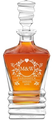 Maverton Geometric Whiskey Decanter for Couples - Personalized Elegant Beverage Dispenser for Wedding - Great Whiskey Carafe with Engraving - Engraved Glassware for Couples - Flowers