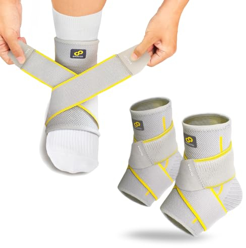 Bracoo Cavigliera Sportiva per Distorsione, Supporto Cavigliera Ortopedica, Regolabile per Tendinite, Artrite, Sport, Uomo e Donna, FS60, Grigio, S/M