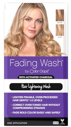 Color Oops Fading Wash Kit with Activated Charcoal, Hair Lightening Wash Gently Fades Processed Hair, Lifts 1-2 Levels of Bold Color and Brightens Tone, Vegan & Cruelty Free