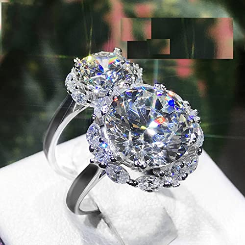 ASFKIPMF Opening 5 Ct Eight Hearts and Eight Arrows Arrow White AAA Cubic Zirconia Rose Gold Big Main Stone Cocktail Engagement Wedding Rings 14K White Gold Big Main Stone Cocktail Halo Rings 5 Carat