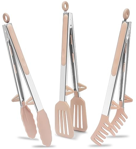 Pinzas de Cocina de Acero Inoxidable, 30cm Pinzas Barbacoa con Puntas de Silicona para Pasta Buffet Ensalada, Rosa