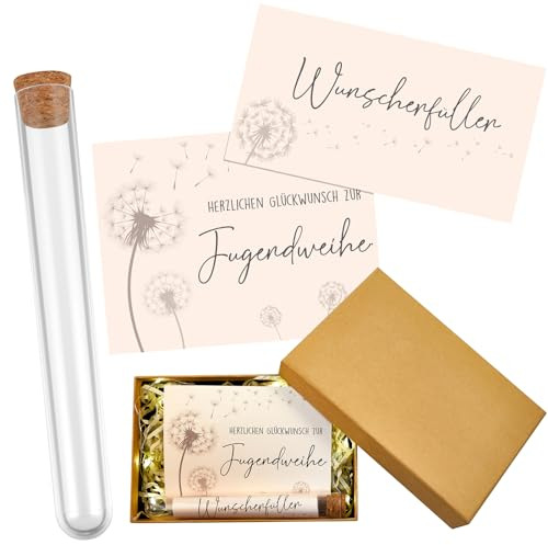 BBTO Geschenk zur Jugendweihe inklusive Grußkarte zur Jugendweihe Kärtchen für Reagenzglas Reagenzglas mit Korken Geschenkbox Lichterkette Geldgeschenke für Jugendliche Geldgeschenk Verpackung
