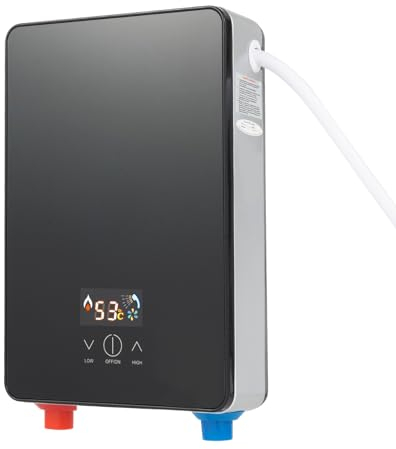 Genomströmningsvärmare 230 V, varmvattenberedare dusch 230 V 6 500 W elektrisk varmvatten genomströmningsvärmare med badrum duschsats 30–55 ℃ (svart)