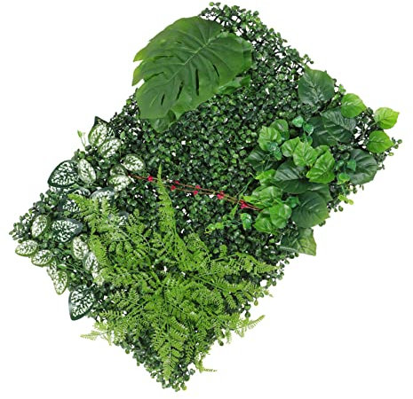 MERRYHAPY Pannello Da Parete Piante Finte Decorazione in Prato Sintetico Foglie Finte Recinzione in Rattan Resistente Ai Raggi Uv Adatto Per Pareti Interne Ed Esterne Piscine e Balconi