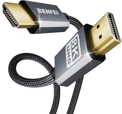 BENFEI Câble HDMI 4K@240Hz, 4K@144Hz, 8K@60Hz, HDMI 2.1, 48 Gbps, HDR10+ ARC eARC HDCP2.3+Dolby Atmos, coque en aluminium, nylon tressé, compatible avec PS5 pro/PS5/PS4/ Xbox-Serie X/TV - 3 mètre
