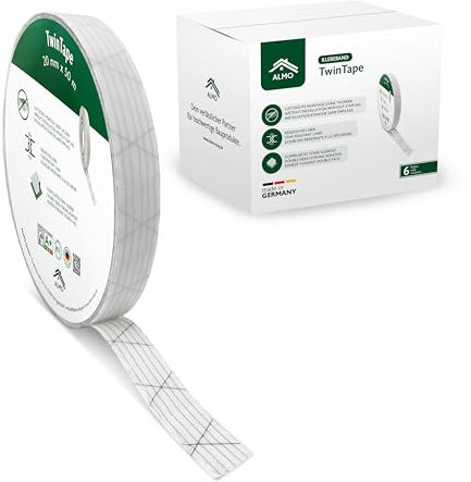 ALMO Lot de 6 rubans adhésifs de montage double face de 20 mm x 50 m pour freins à vapeur et pare-vapeur, forte adhérence avec film indéchirable, remplace les agrafeuses, montage hermétique facile et