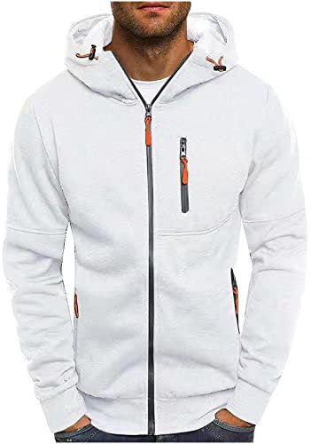 Jamicy Hoodie Herren Sweatjacke Male Kapuzenpullover mit Reißverschluss Classic Pullover mit Kapuze Einfarbig Sweatshirt Basic Sportjacke Cardigan Jacke Warehouse Deal Weiß L