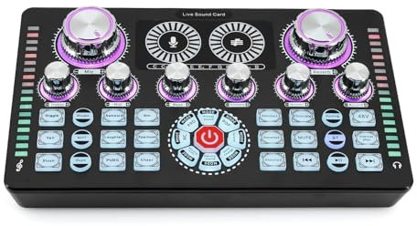 Controladores de DJ, Equipo de Podcast con tarjeta de sonido en vivo de 48V, micrófono compatible con, mezclador de Audio, cambiador de voz for transmisión en vivo