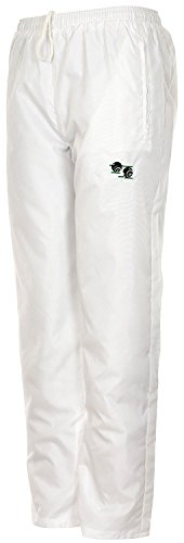 Miss Trendy Men's and Women's Waterproof Lawn Bowling Trousers with Elasticated Adjustable Waist Side Zipped Pockets Bowls Logo Embroidery Wind Resistant White L