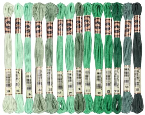 PATIKIL 14 Madejas De Hilo De Bordar, Hilos De Bordar De Poliéster Para Pulseras Para Bordado A Mano Y Punto De Cruz, Verde Esmeralda Multicolor
