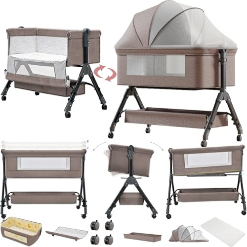 Doraystar bredvid mig-spjälsäng, hopfällbar omvandlig babysäng, medsovningsbassäng, babysängsäng vid sängen (X3 Khaki)