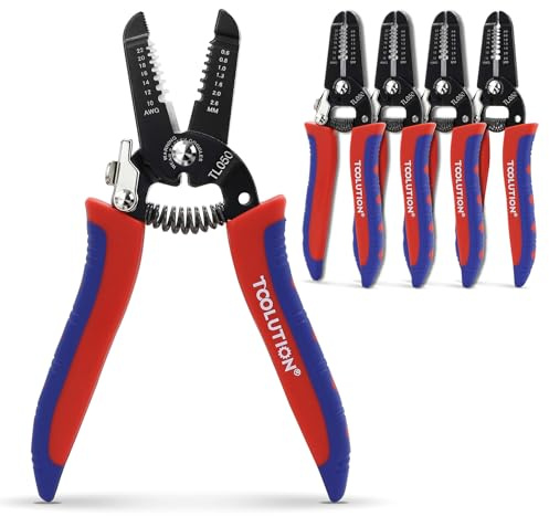 TOOLUTION Pince à Dénuder Lot de 5 petites, Manuel pour Câbles 10-22 AWG | Pince Dénudeuse Électricien avec Mécanisme à Ressort et Verrouillage de Sécurité