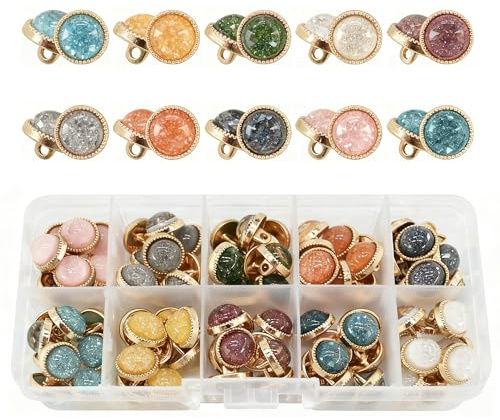 LE-stone 100Pcs Pearl Button 10 Colors Resin Starry Sky Pattern Buttons Vintage Sewing Button with Storage Box for Clothes Shirt Handicraft DIY