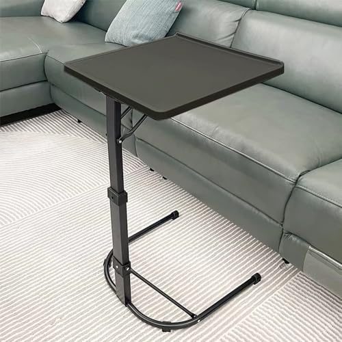 Bureau de lit portable réglable avec roulettes pour ordinateur portable, table de chevet pliable et réglable en hauteur pour le travail et l'étude (noir, 60 x 40 x 76,5 cm)