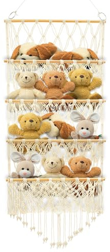 Alongen 4-layer Versatile Plush Toy Storage, Soft Toy Hammock Large-Capacity Nursery Hanging Holder Organizer Stable Stuffed Animals Holder for Kids Children Bedroom(Beige)
