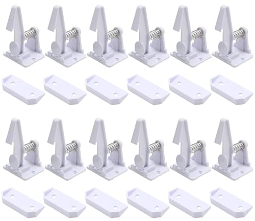 Hoypeyfiy 12 Pack Child Safety Cabinet Locks, Invisible Drawer Latches for Baby Proofing, Strong Adhesive for Easy Installation in Cupboards, Kitchens, and Drawers (White)